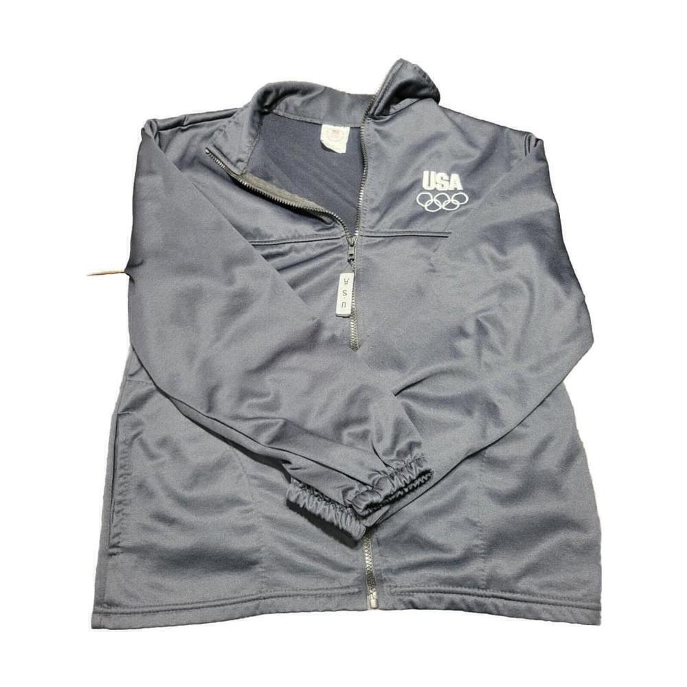 USA Olympic Committee Med Navy Blue Vintage Track Jacket Full Zip Made In USA
